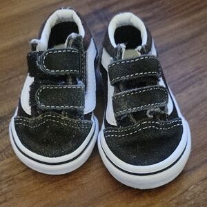 Vans Kids Black and White Velcro Sneakers